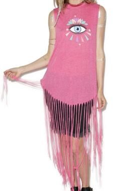 Wildfox Third Eye Long Fringe Pink Tank Top Size S